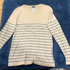 Merino wool women’s sweater tan with grey striping